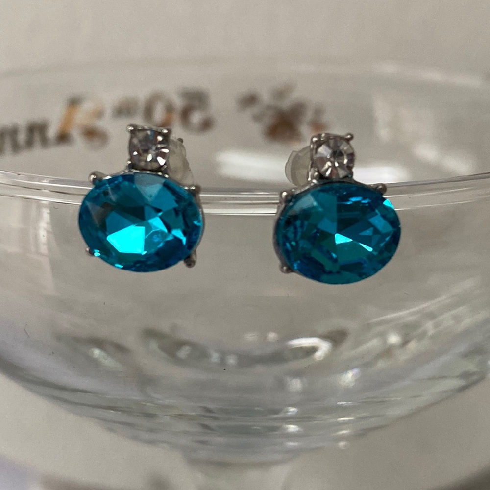 Dainty blue & clear crystal rhinestone earrings - Picture 2 of 4